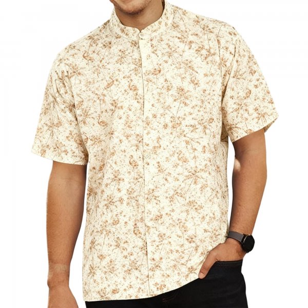 Beige Ditsy Floral Stand-Collar Shirt
