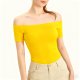 Yellow Off-Shoulder Fitted T-Shirt