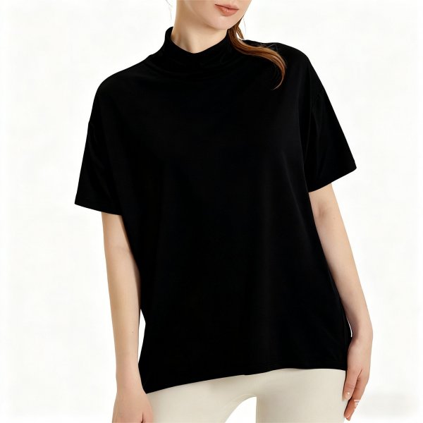 Black Oversized Turtleneck T-Shirt