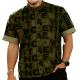 Olive Green Mandarin Collar Shirt with All-Over Black Letter Print