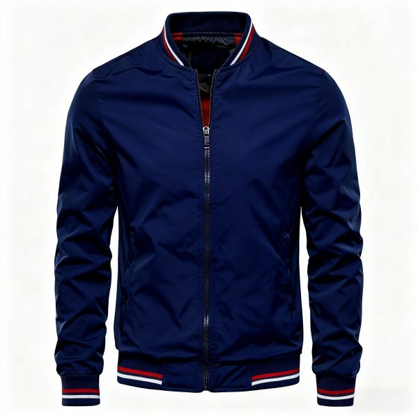 Navy Blue Striped Bomber Jacket