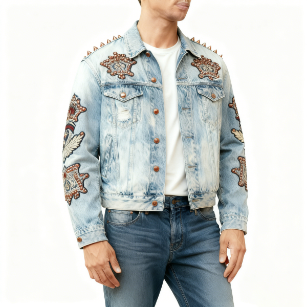 Light Blue Embroidered & Studded Denim Jacket